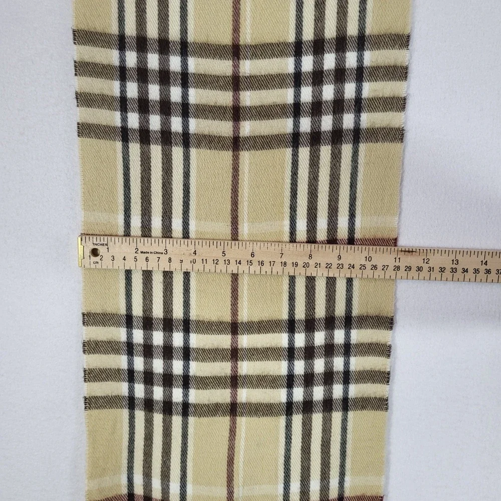 Cashmere Blend Plaid Scarf Made in Italy Tan Brown Fringe Preppy Academic Ivy‎